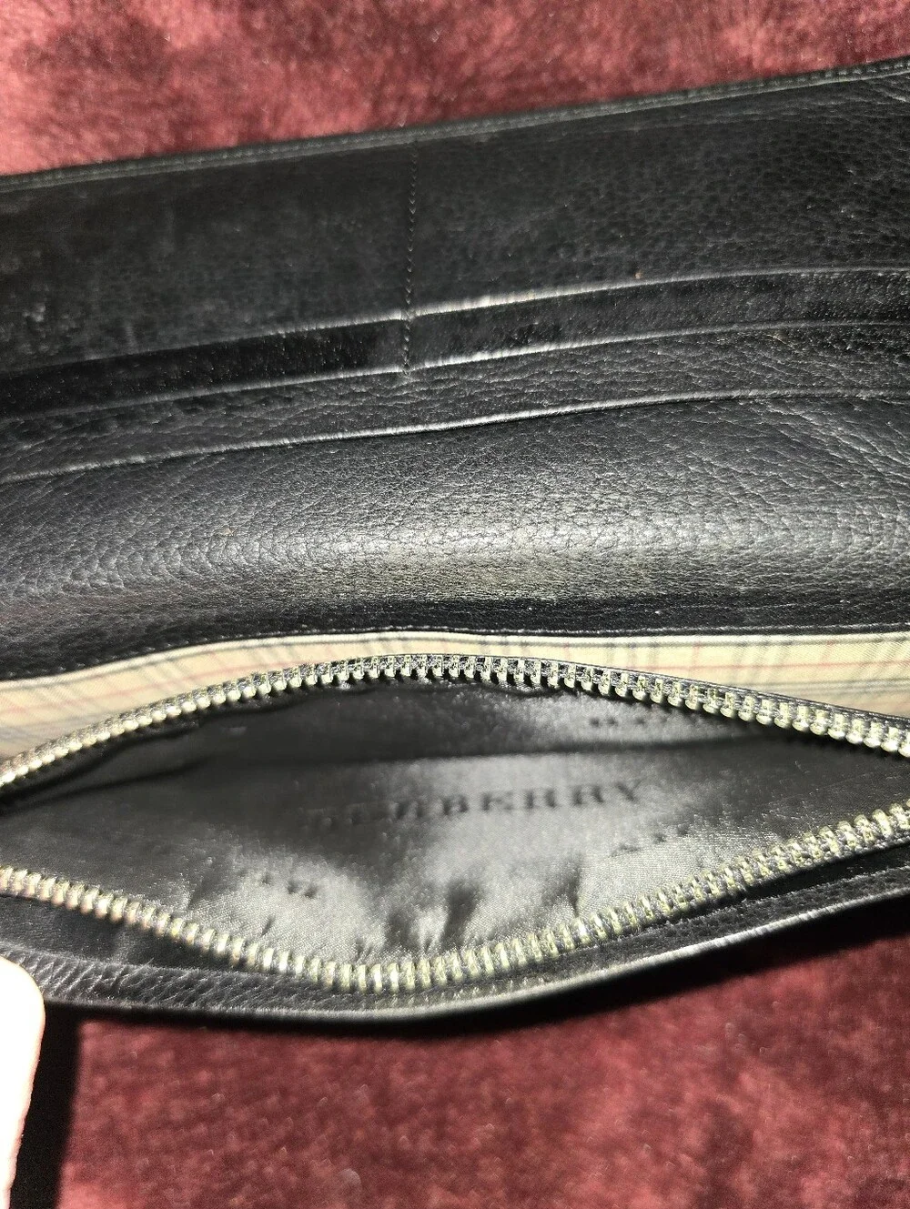 Burberry Black Leather Long Bifold Wallet EUC